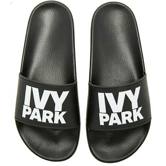 ivy park flip flops black